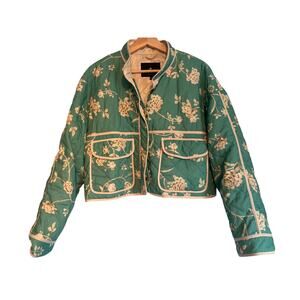 7 For All Mankind quilted jade floral Asian inspired cropped jacked